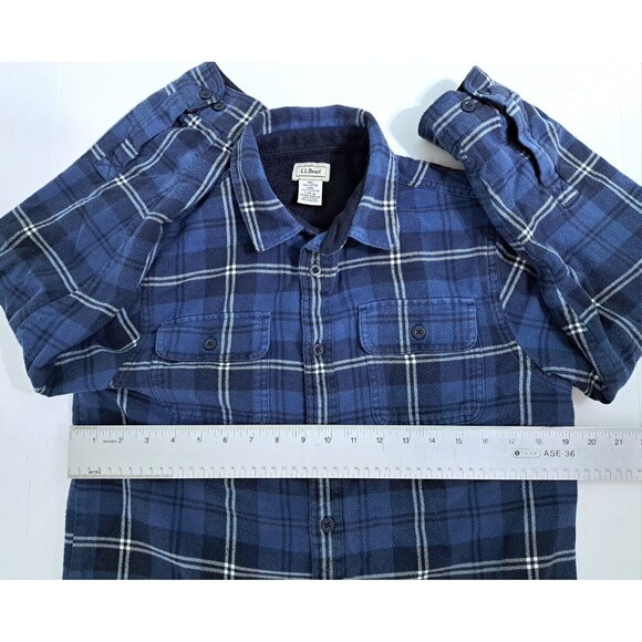 LL Bean Kids Large 14-16 Fleece Lined Blue Button Up Flannel Shirt Shacket - Picture 7 of 9